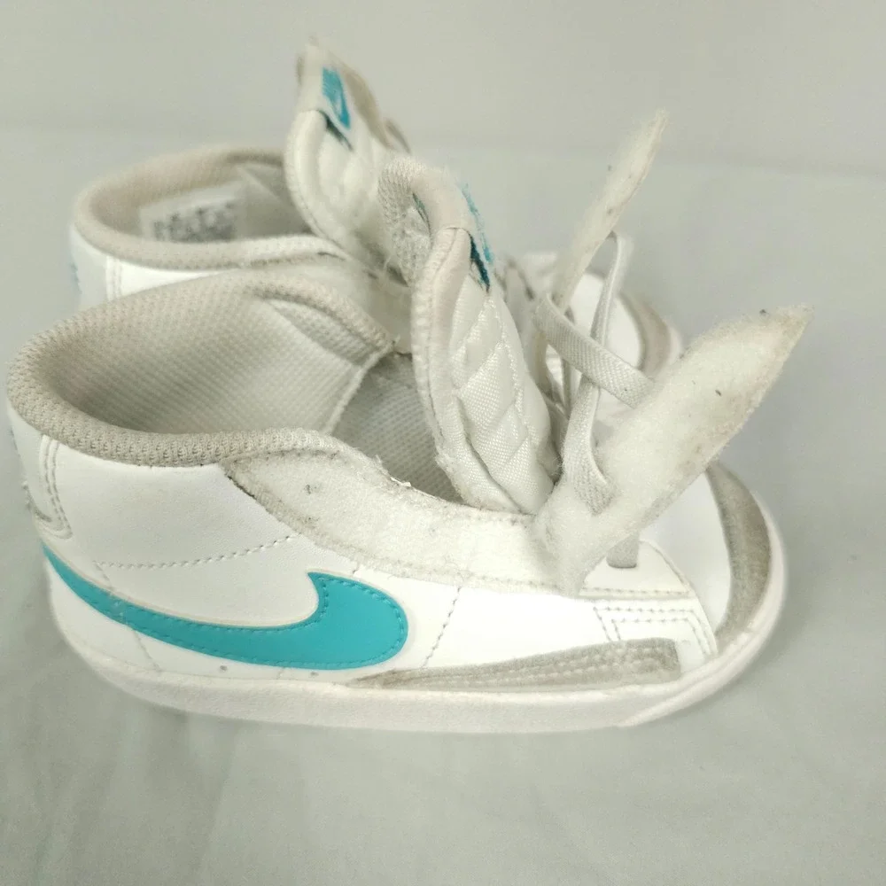 Nike Blazer Mid 77 Shoes TD Size 8C Toddler White Dusty Cactus Aqua Leather Mid